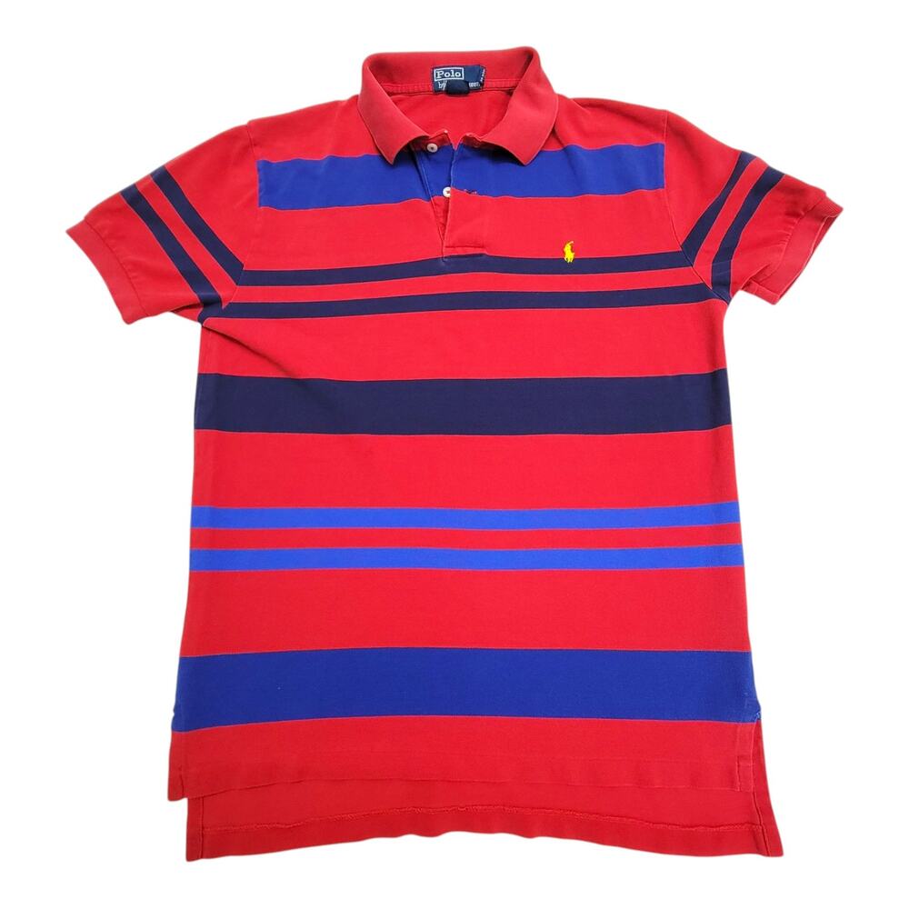 Vintage Polo Ralph Lauren Striped Polo Shirt Mens Medium Red Blue Yellow Pony